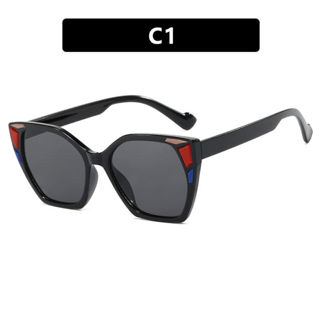 Color Block Decorative Square Cat's Eye Large Frame Sunglasses
