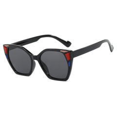 Color Block Decorative Square Cat's Eye Large Frame Sunglasses