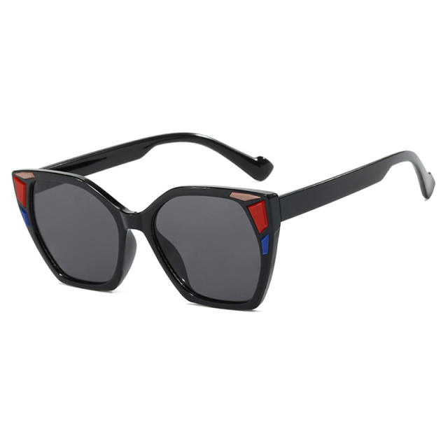 Color Block Decorative Square Cat's Eye Large Frame Sunglasses