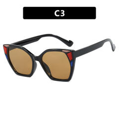 Color Block Decorative Square Cat's Eye Large Frame Sunglasses