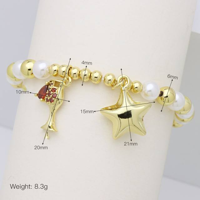 hot fashion small gold hand table tennis racket star star apple cherry copper bead pearl bracelet