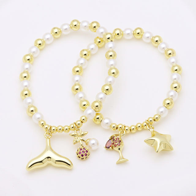 hot fashion small gold hand table tennis racket star star apple cherry copper bead pearl bracelet
