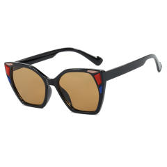 Color Block Decorative Square Cat's Eye Large Frame Sunglasses