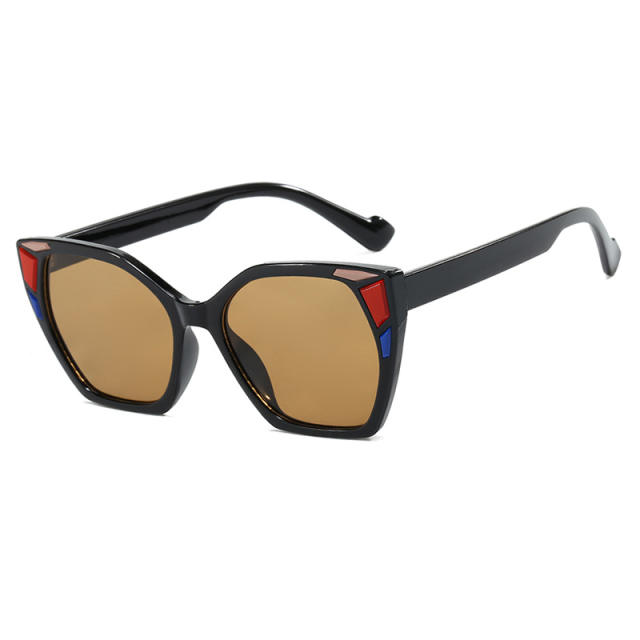 Color Block Decorative Square Cat's Eye Large Frame Sunglasses