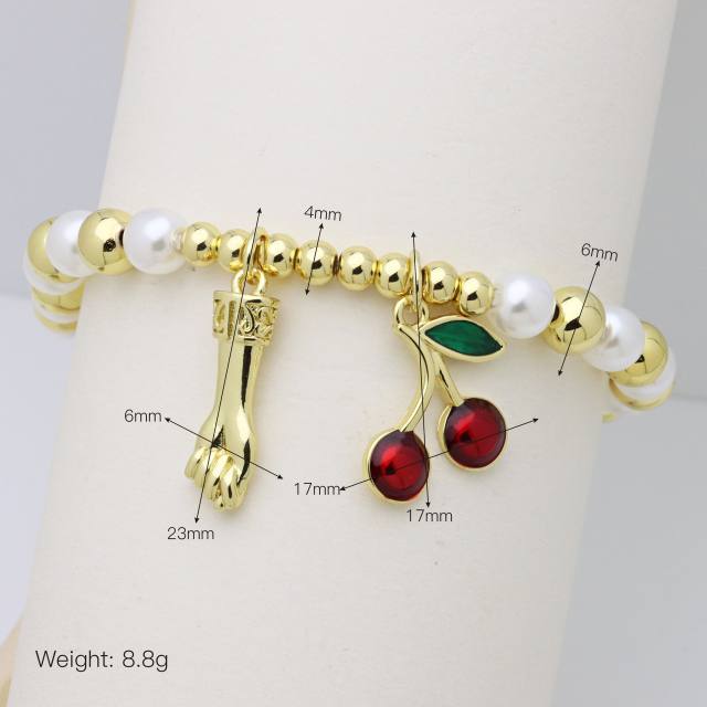 hot fashion small gold hand table tennis racket star star apple cherry copper bead pearl bracelet