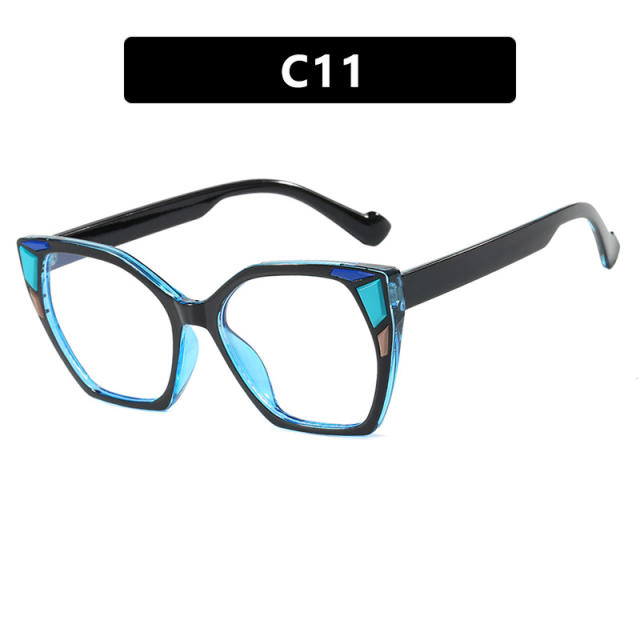 Color Block Decorative Square Cat's Eye Large Frame Sunglasses