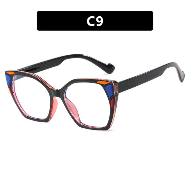 Color Block Decorative Square Cat's Eye Large Frame Sunglasses