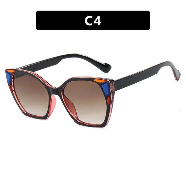 Color Block Decorative Square Cat's Eye Large Frame Sunglasses