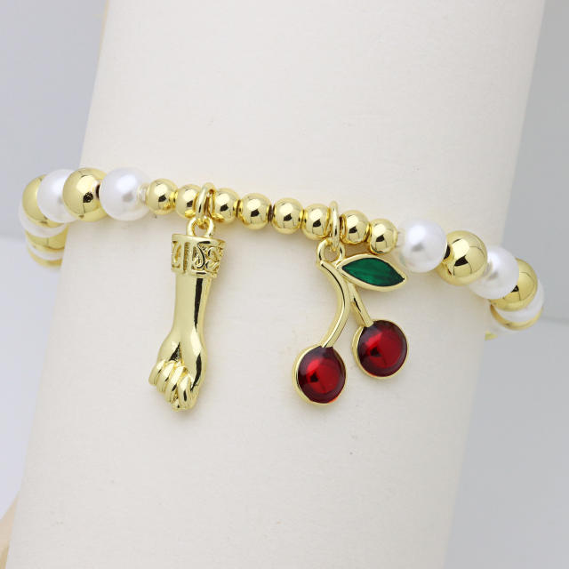 hot fashion small gold hand table tennis racket star star apple cherry copper bead pearl bracelet
