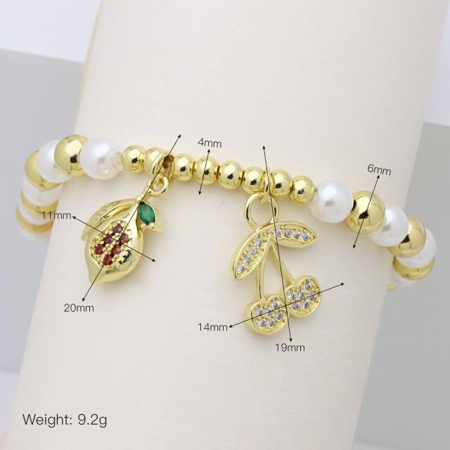 hot fashion small gold hand table tennis racket star star apple cherry copper bead pearl bracelet