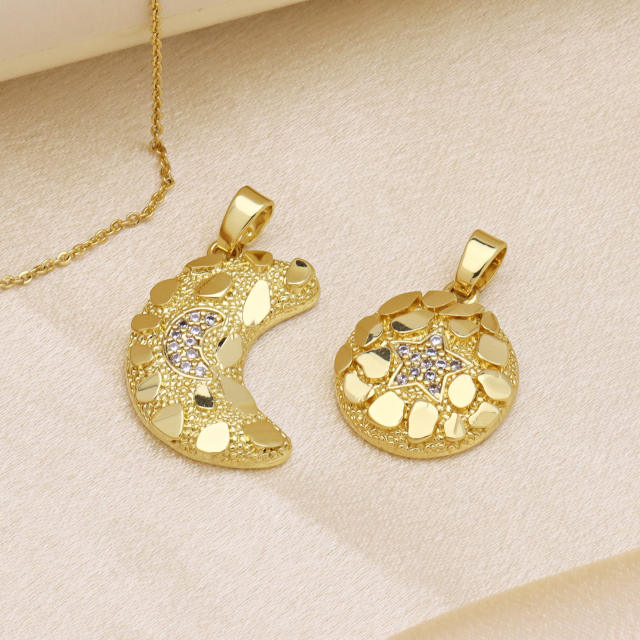 New design sequins moon stars pendant necklace copper plated 18k gold necklace