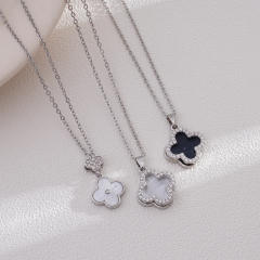 Dainty four leaf petal flower clover pendant stainless steel chain necklace