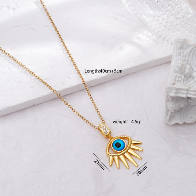 18KG copper evil eye pendant stainless steel chain necklace