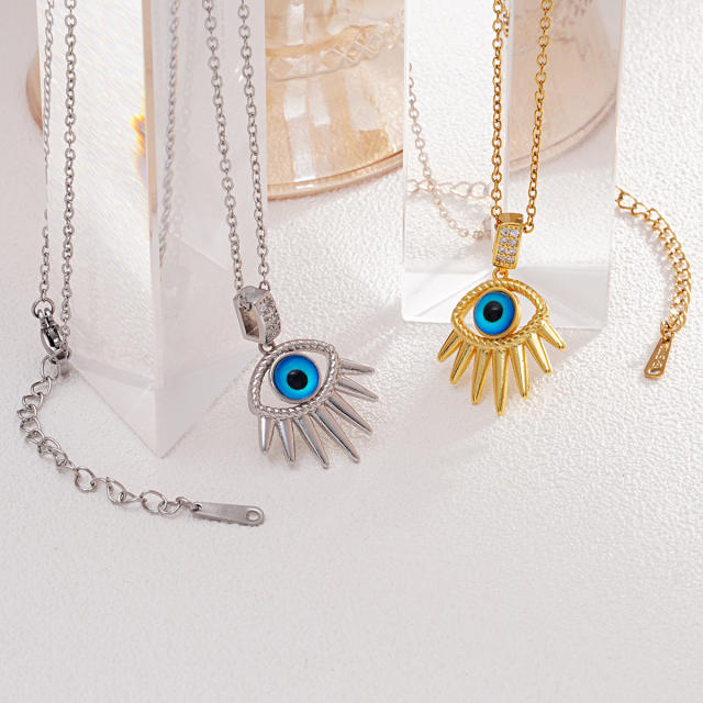 18KG copper evil eye pendant stainless steel chain necklace