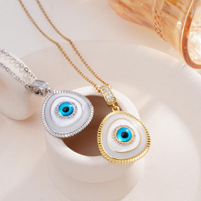 18K gold plated evil eye pendant stainless steel chain necklace