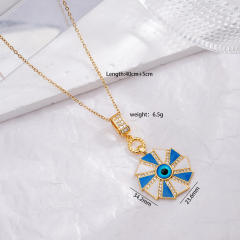 18KG enamel evil eye pendant stainless steel chain necklace