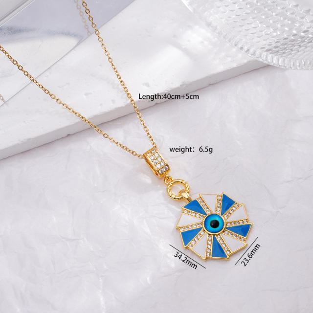 18KG enamel evil eye pendant stainless steel chain necklace