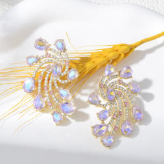 Luxury colorful glass crystal statement flower shape big earrings