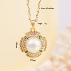 Dainty pearl pendant stainless steel chain necklace