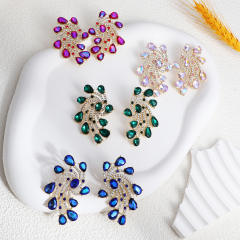Luxury colorful glass crystal statement flower shape big earrings