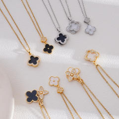 Dainty four leaf petal flower clover pendant stainless steel chain necklace
