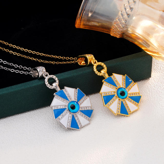 18KG enamel evil eye pendant stainless steel chain necklace