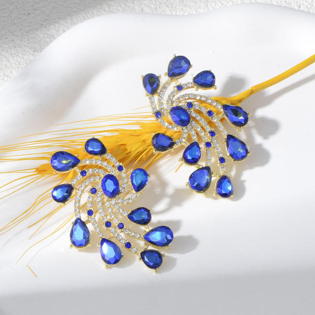 Luxury colorful glass crystal statement flower shape big earrings