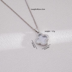 Dainty four leaf petal flower clover pendant stainless steel chain necklace