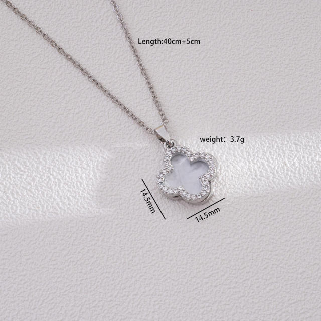 Dainty four leaf petal flower clover pendant stainless steel chain necklace
