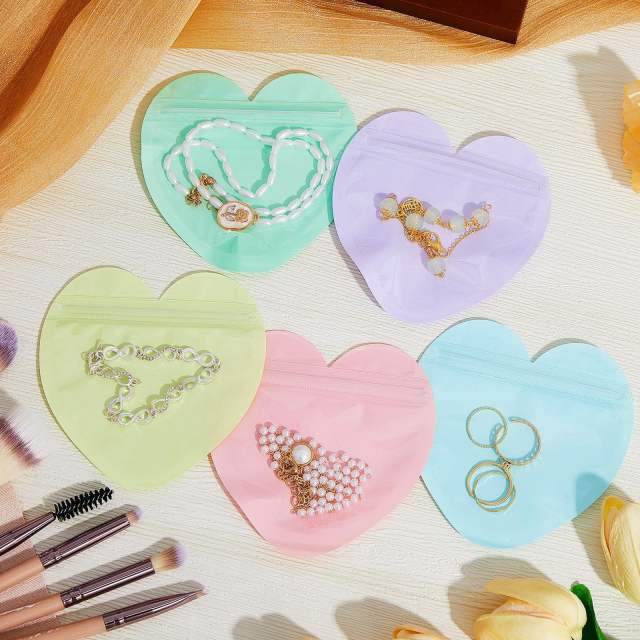 Color PVC Heart-Shaped Jewelry Small Bag Cute heart shape Ziplock Bags jewelry accessory