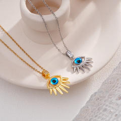 18KG copper evil eye pendant stainless steel chain necklace