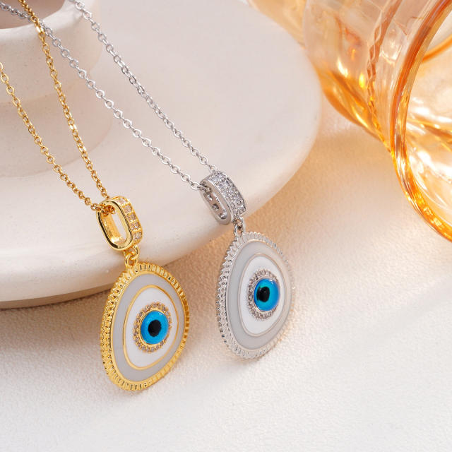 18K gold plated evil eye pendant stainless steel chain necklace