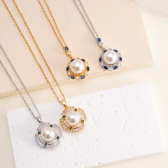 Dainty pearl pendant stainless steel chain necklace