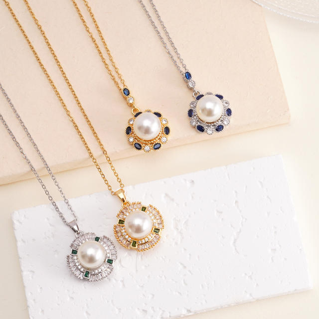 Dainty pearl pendant stainless steel chain necklace