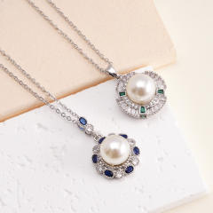 Dainty pearl pendant stainless steel chain necklace