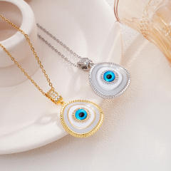 18K gold plated evil eye pendant stainless steel chain necklace