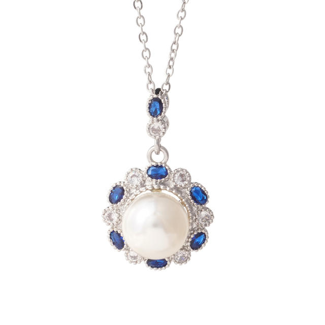 Dainty pearl pendant stainless steel chain necklace