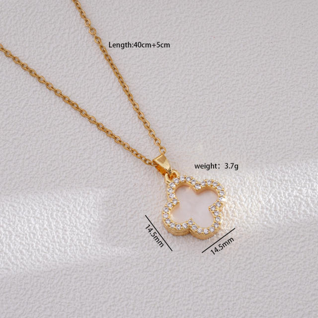 Dainty four leaf petal flower clover pendant stainless steel chain necklace