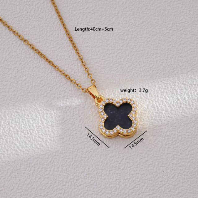 Dainty four leaf petal flower clover pendant stainless steel chain necklace