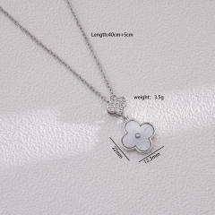 Dainty four leaf petal flower clover pendant stainless steel chain necklace