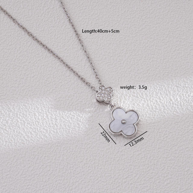 Dainty four leaf petal flower clover pendant stainless steel chain necklace
