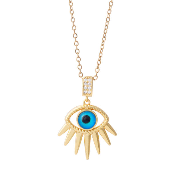 18KG copper evil eye pendant stainless steel chain necklace