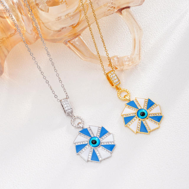 18KG enamel evil eye pendant stainless steel chain necklace