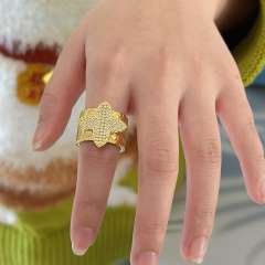 Chunky gold plated copper full diamond clover finger rings