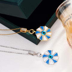 18KG enamel evil eye pendant stainless steel chain necklace
