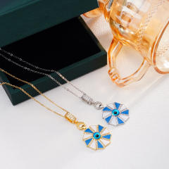 18KG enamel evil eye pendant stainless steel chain necklace