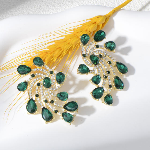 Luxury colorful glass crystal statement flower shape big earrings