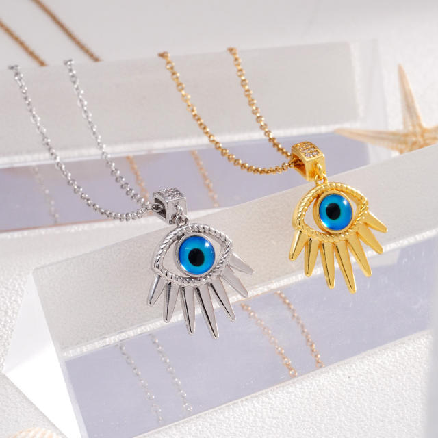 18KG copper evil eye pendant stainless steel chain necklace