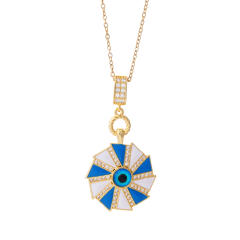 18KG enamel evil eye pendant stainless steel chain necklace