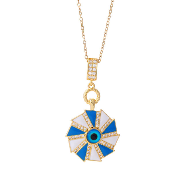 18KG enamel evil eye pendant stainless steel chain necklace